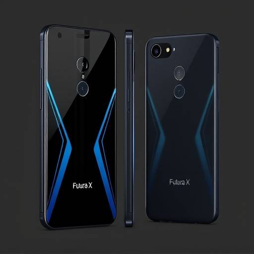 Il nuovo smartphone Futura X mostrato in diverse angolazioni, evidenziando le sue caratteristiche innovative