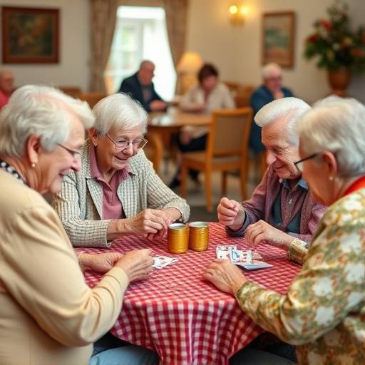 Persone anziane che giocano a carte in un centro sociale