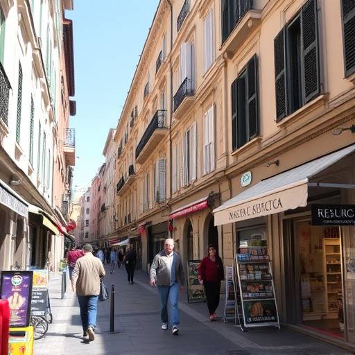 Strada tipica del centro storico di Napoli con persone e negozi